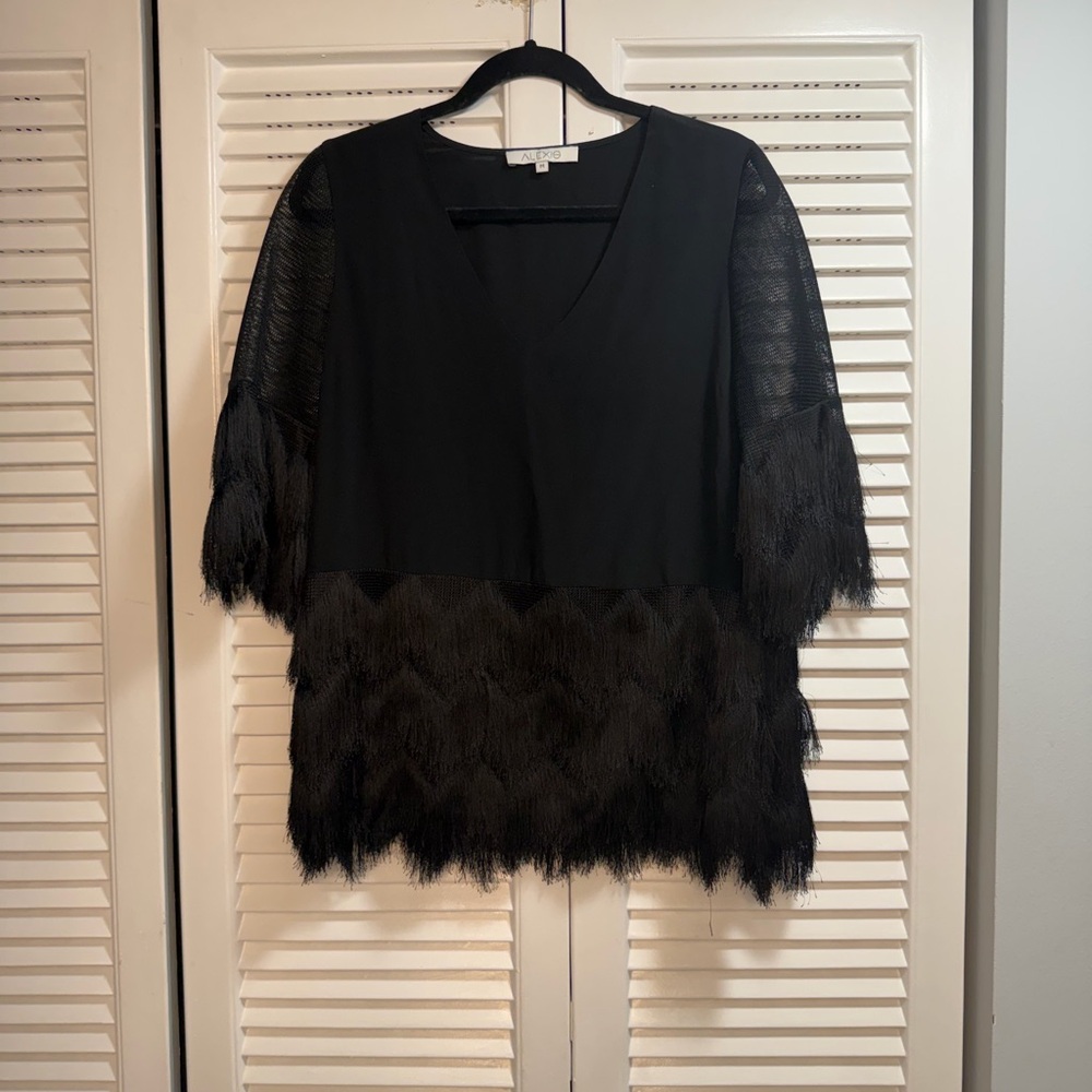 Alexis Elegant Black Fringe Blouse